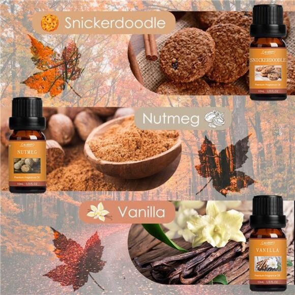60ml Fall Essential Oils Set,‎ Autumn Fragrance Oil for Diffuser, Candle Making - Picture 3 of 6